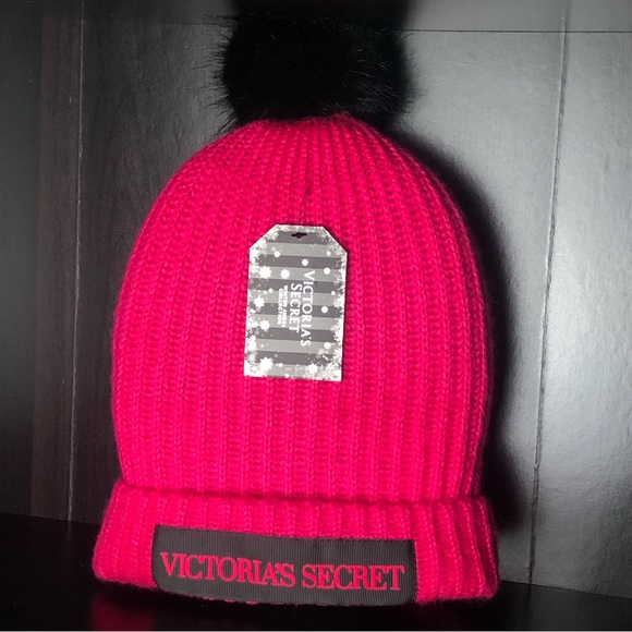 NWT Victorias Secret Pink Pom-Pom Beanie Hat - Picture 2 of 4
